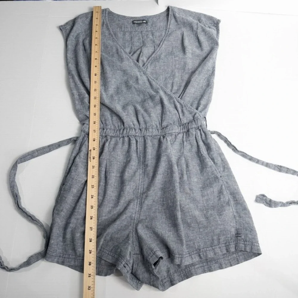Toad & Co Tara Hemp Romper Medium V Neck Faux Wrap Blue Gray Minimalist‎ Granola